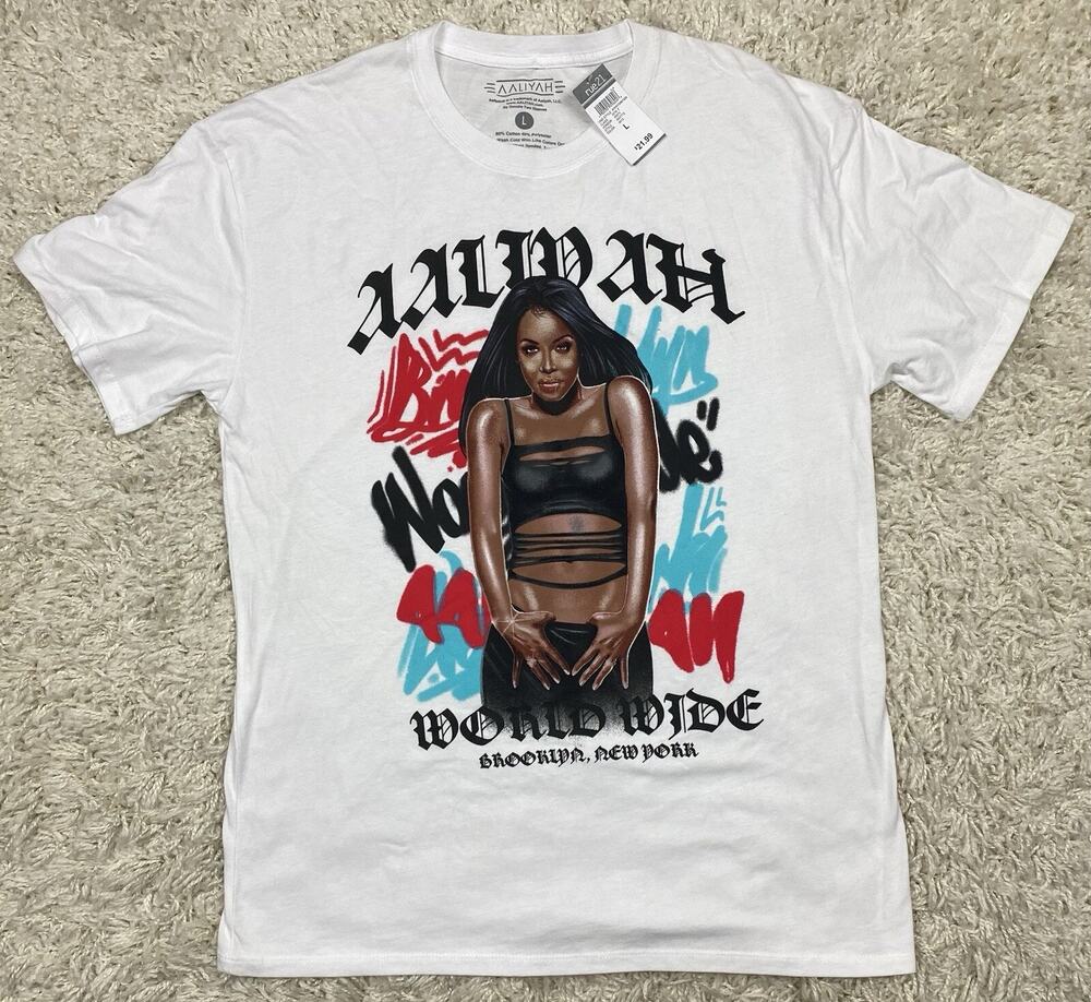 Aaliyah Graphic T-Shirt Size L White NWT Goodie Two Sleeves Rue21 Hip Hop Tee